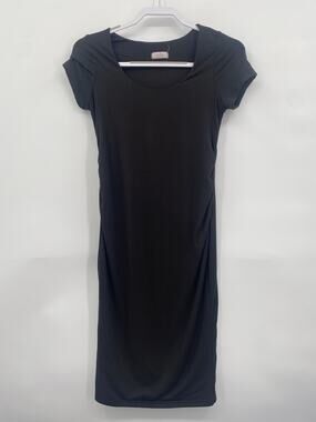 Winter Wren Maternity Black Rouching Sides Dress Short Sleeve Knee Length Small
